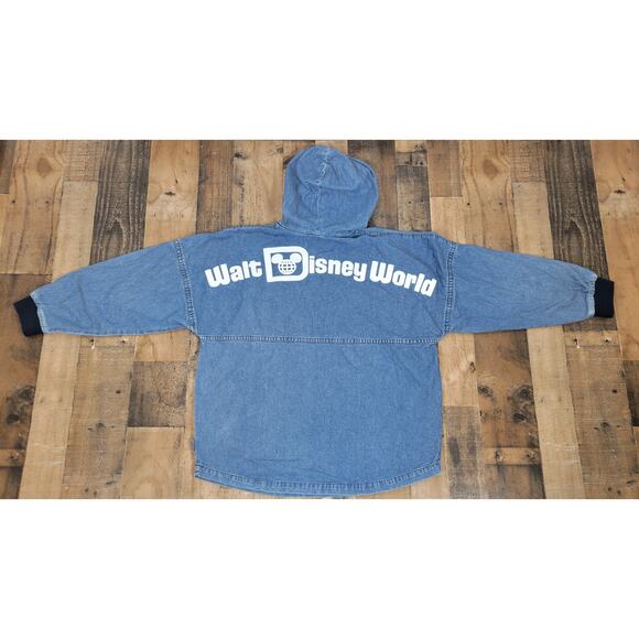 Rare Disney Resort Medium Denim Hoodie Pullover Spellout Script‎ Spirit Jersey - Picture 8 of 16